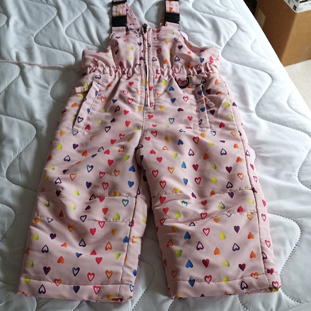 Girls 2T Rainbow Heart Pink Overalls